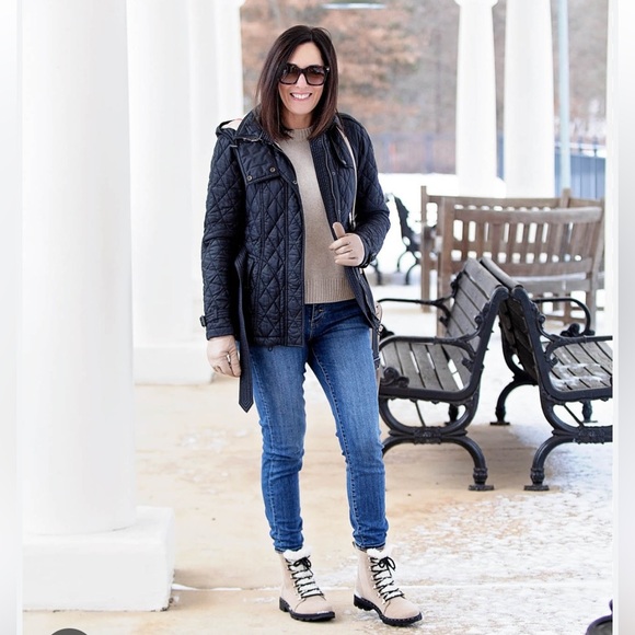 BURBERRY BRIT || Finsbridge Diamond Quilted Puffer Jacket Navy Blue Check Medium - Picture 2 of 16